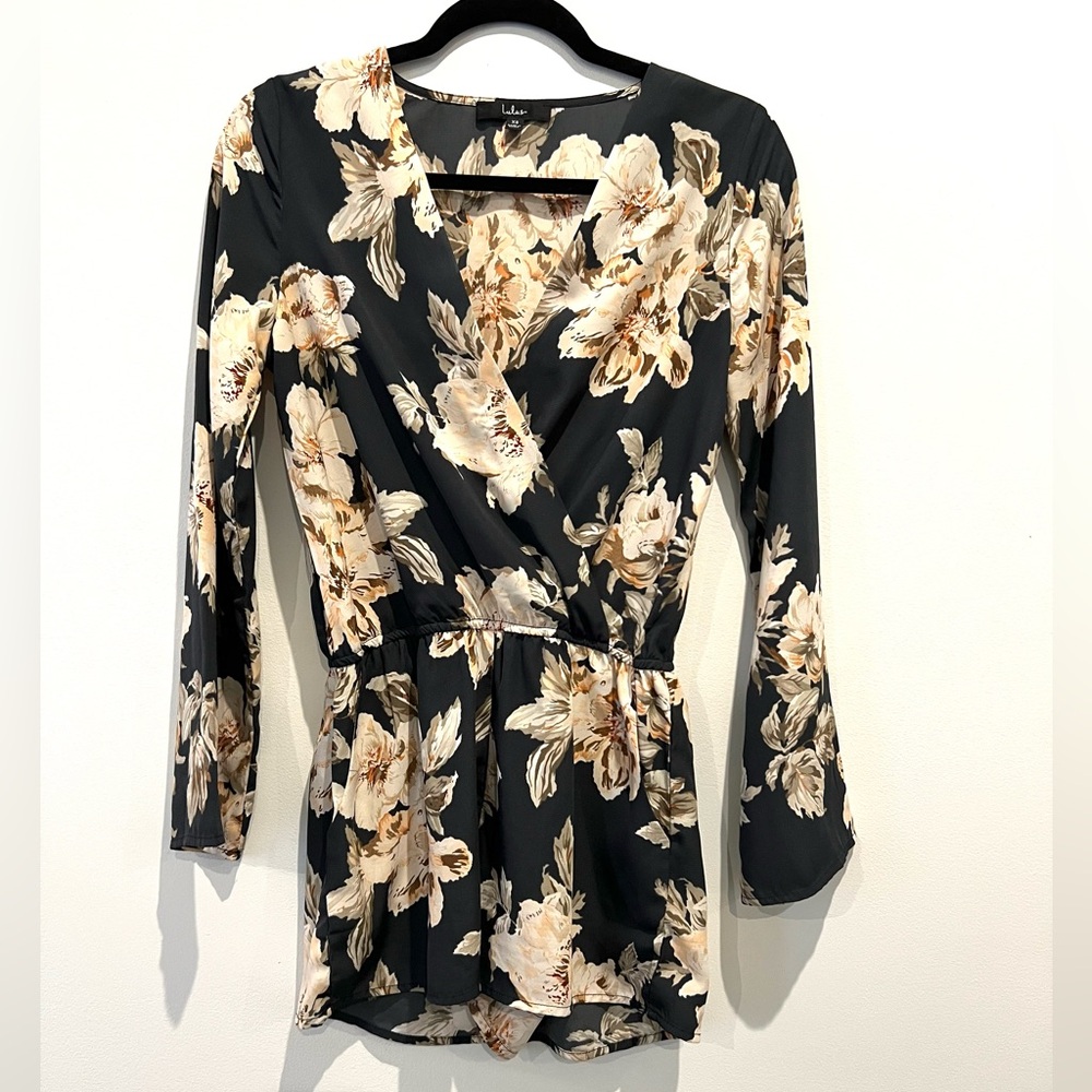 Lulus Floral Gray Long Sleeve Romper